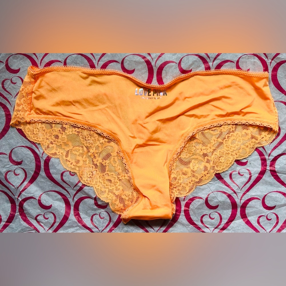 ‼️SOLD‼️ NWT Vintage VS PINK Floral Lace back Neon orange cheeky panty underwear